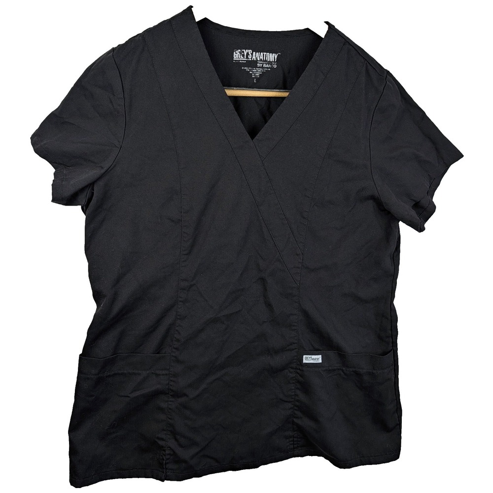 Grey's Anatomy Active Barco Professional Wear V-Neck Scrub Top L Black